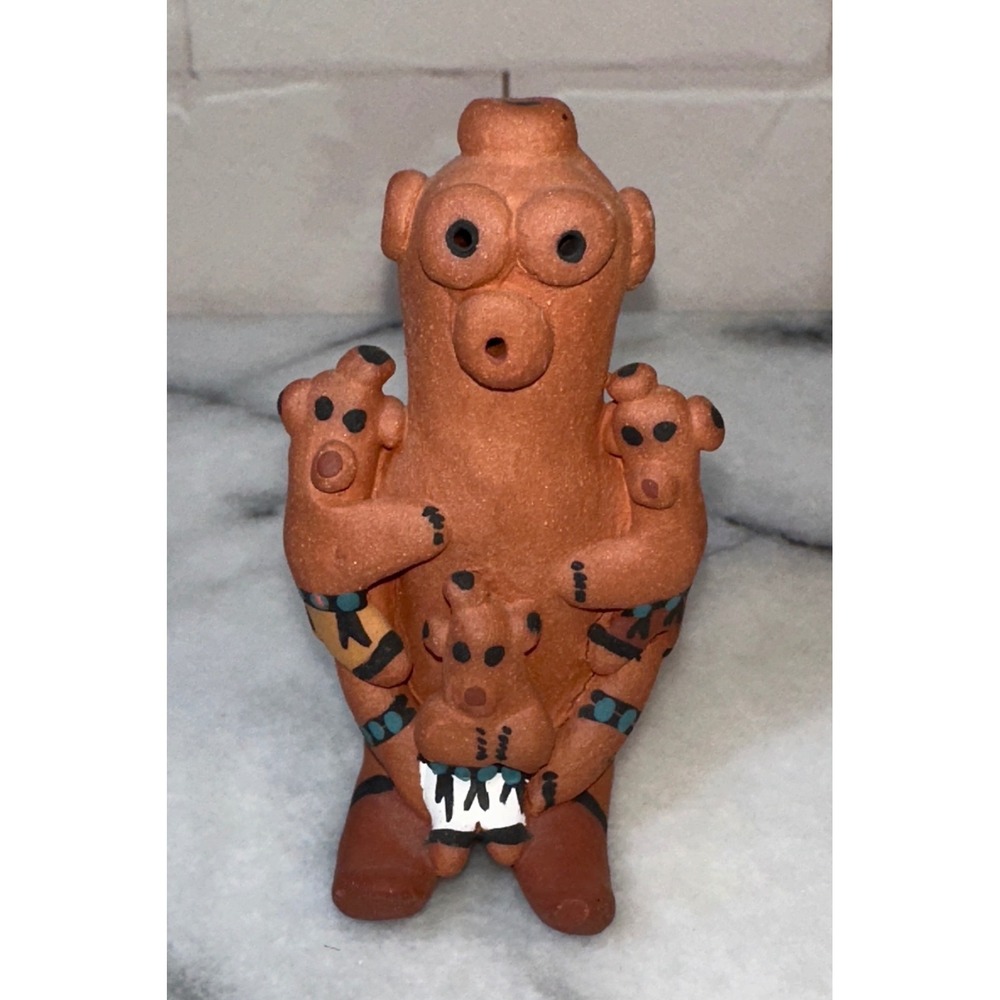 Artisan Signed EB Terracotta Storyteller Figurine Hand Painted Southwestern Art